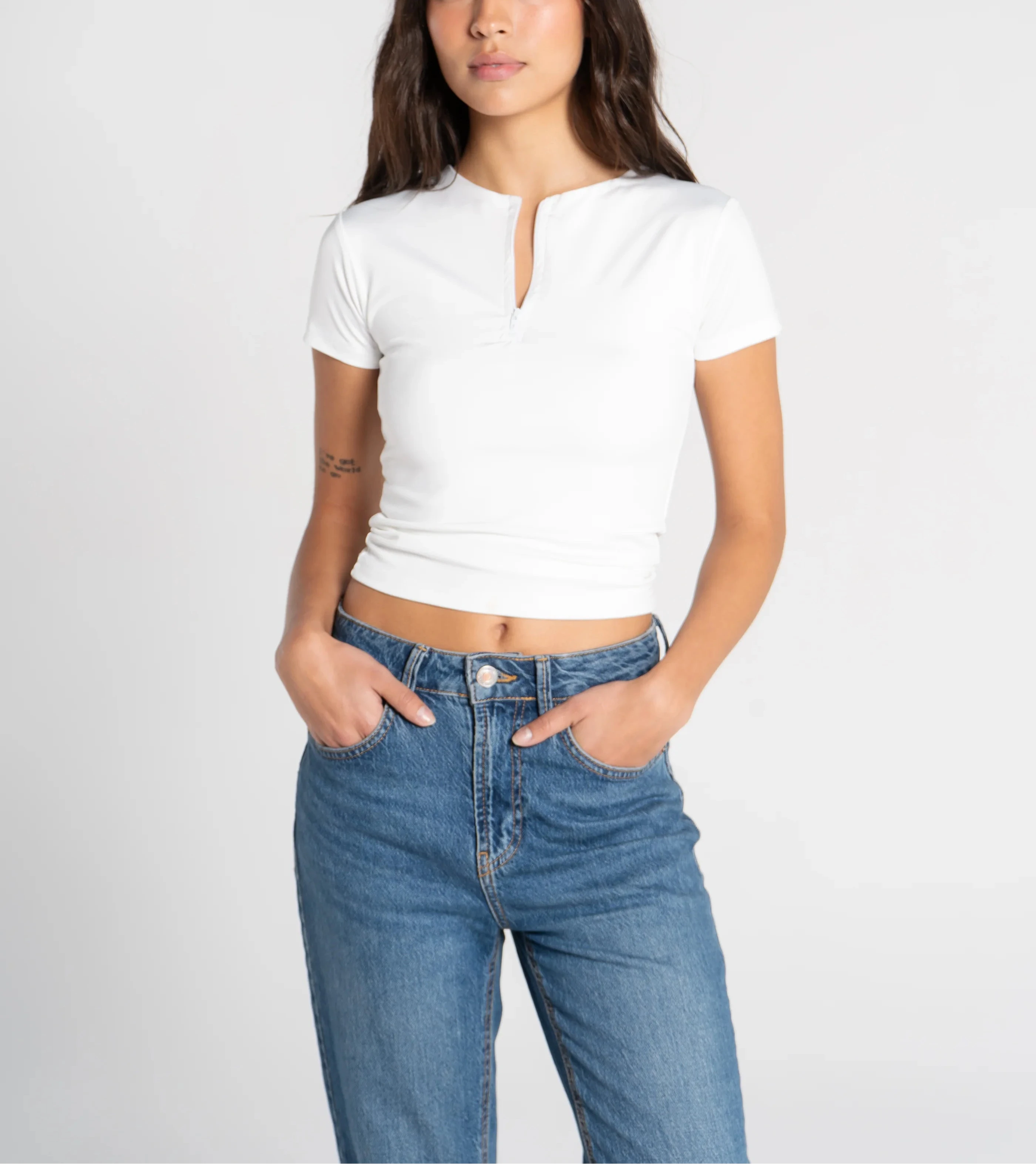 Round Neck Half Zipper Short Sleeve