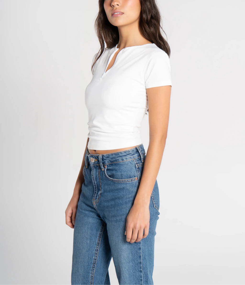 Round Neck Half Zipper Short Sleeve
