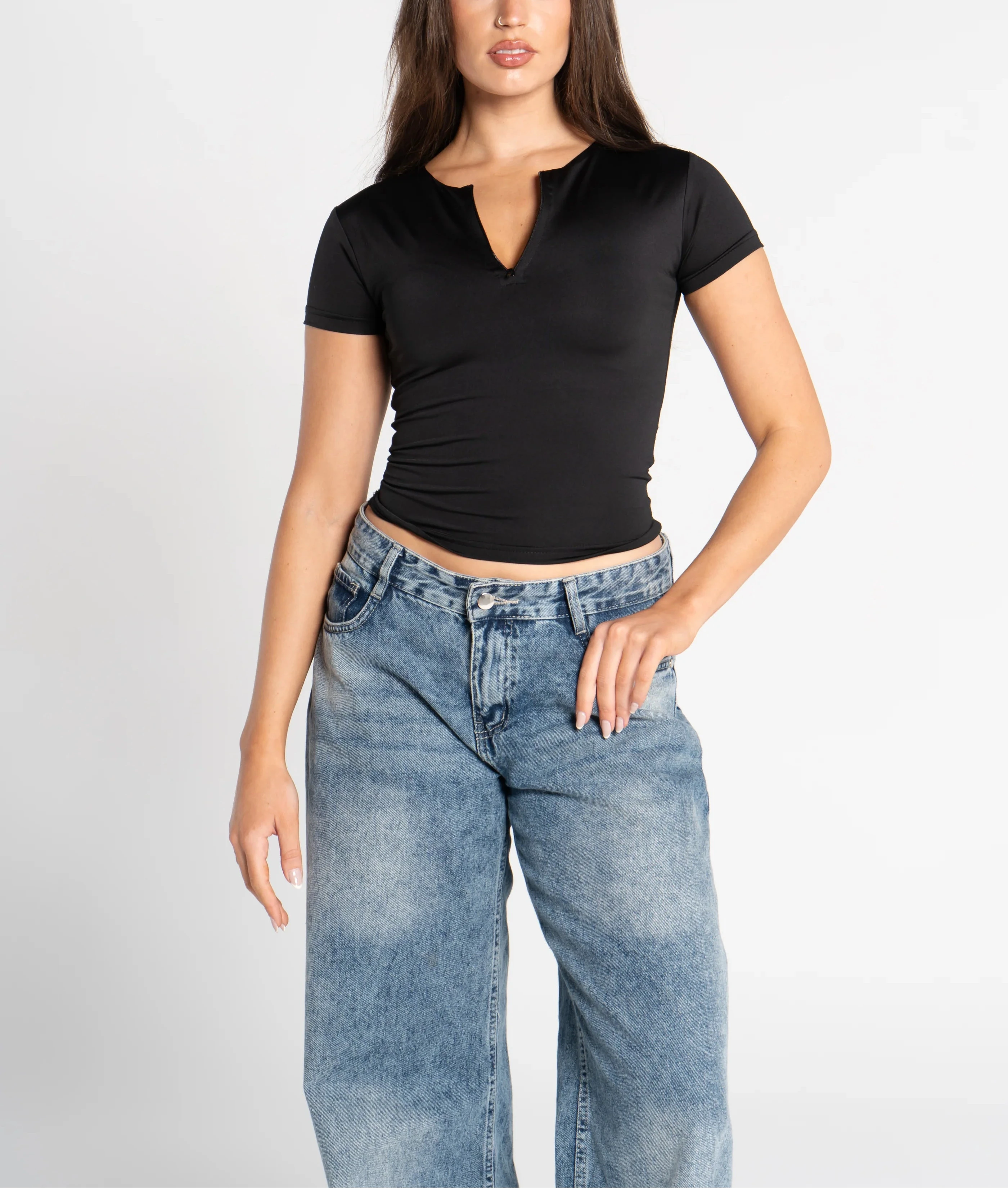 Round Neck Half Zipper Short Sleeve