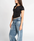 Round Neck Half Zipper Short Sleeve