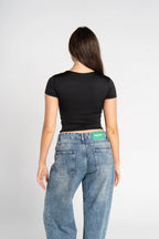 Round Neck Half Zipper Short Sleeve