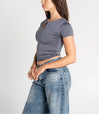 Round Neck Half Zipper Short Sleeve
