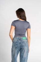 Round Neck Half Zipper Short Sleeve