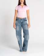 Round Neck Half Zipper Short Sleeve