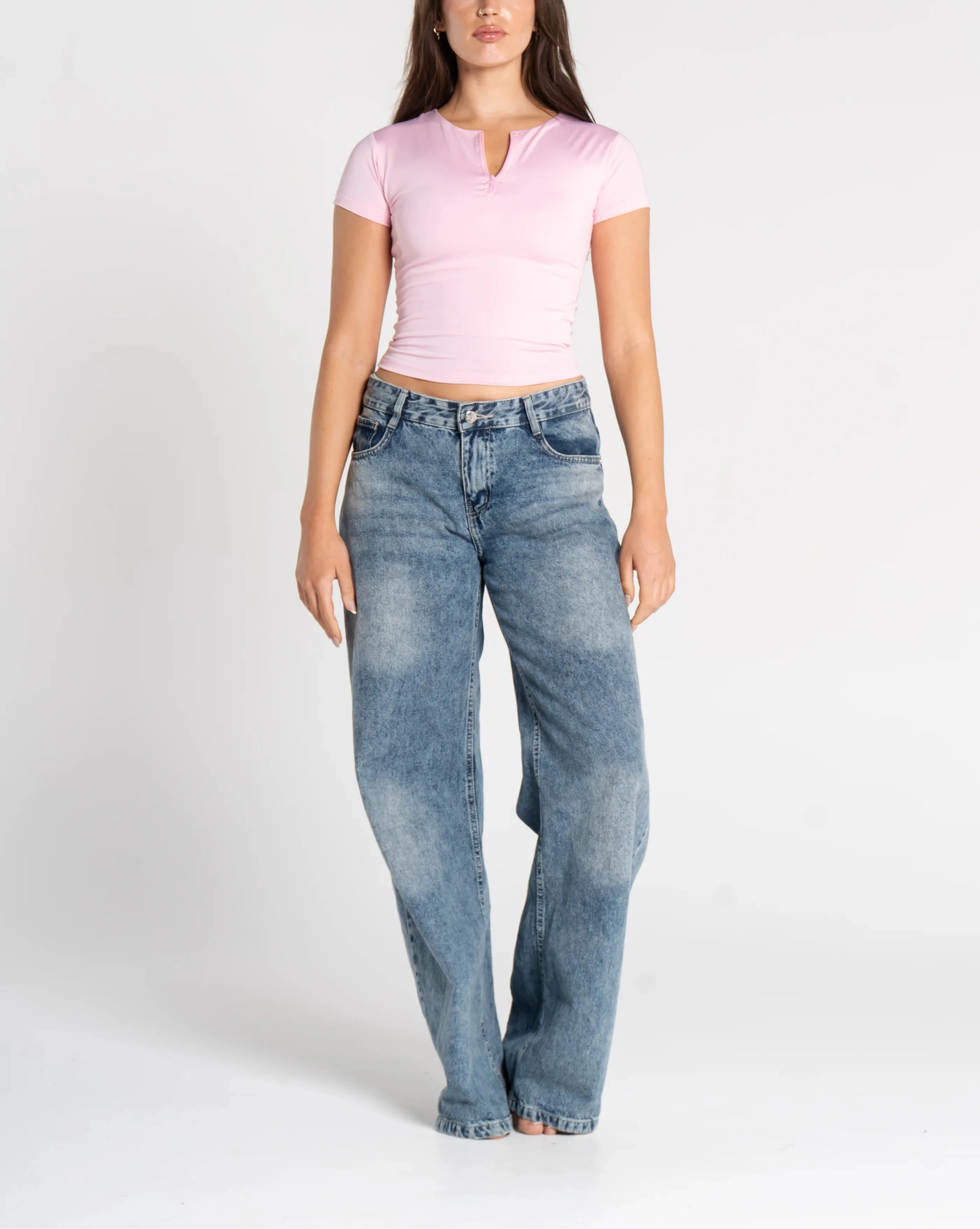 Round Neck Half Zipper Short Sleeve