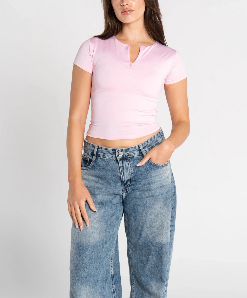 Round Neck Half Zipper Short Sleeve