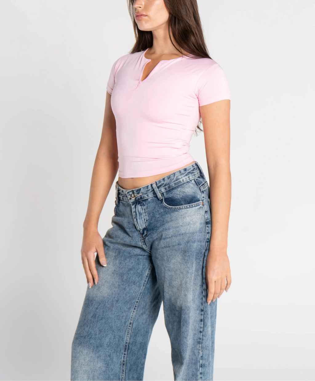 Round Neck Half Zipper Short Sleeve