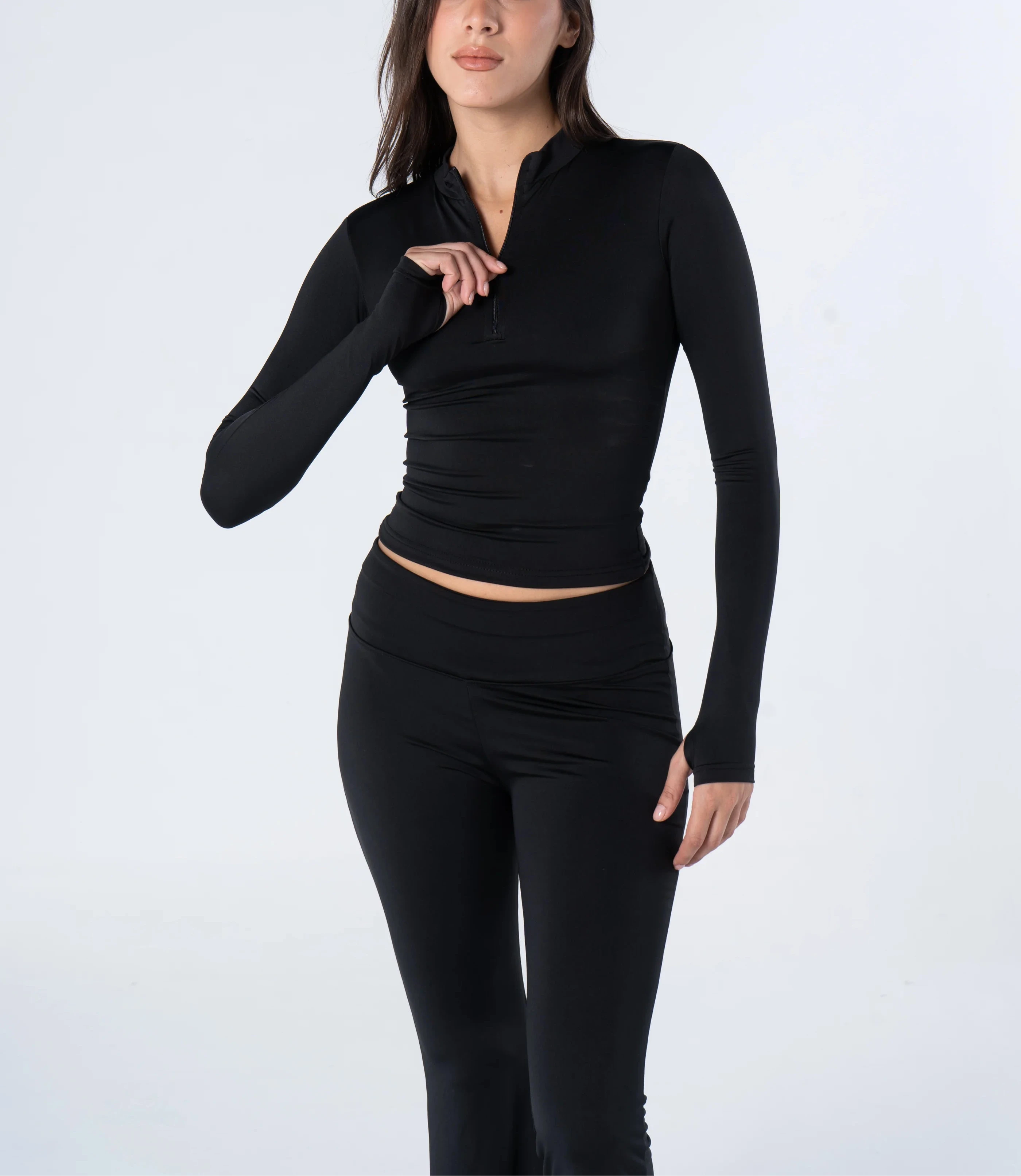 High Neck Half Zipper Long Sleeve