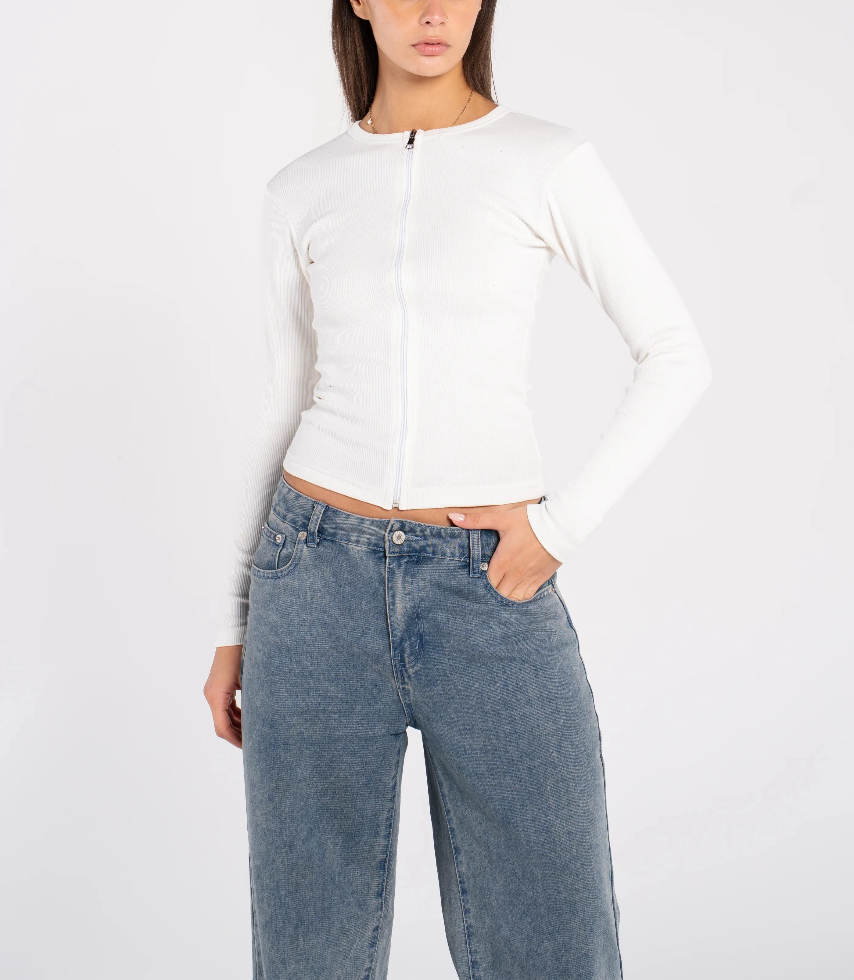 Ribbed Full Zipper Long Sleeve