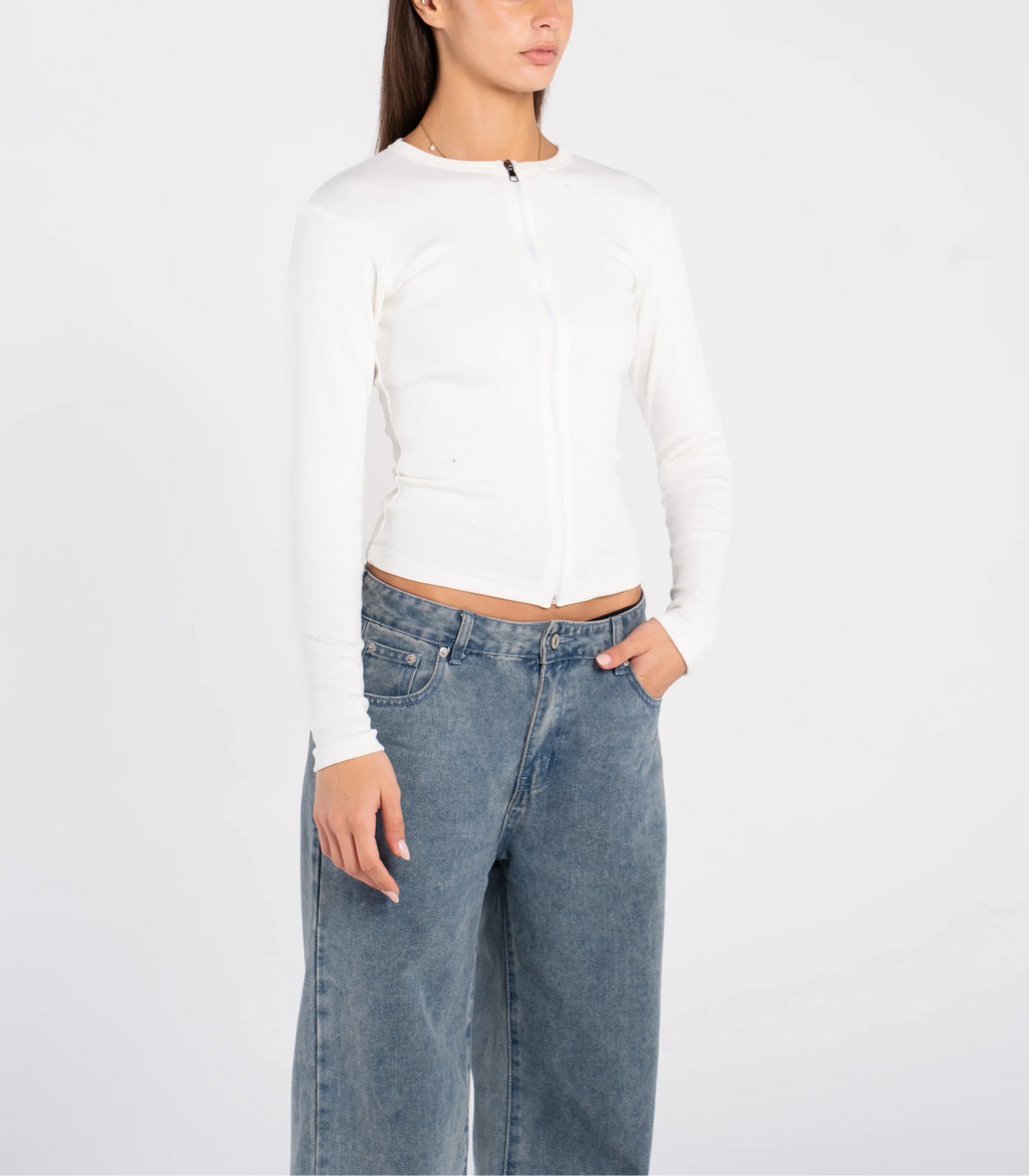 Ribbed Full Zipper Long Sleeve
