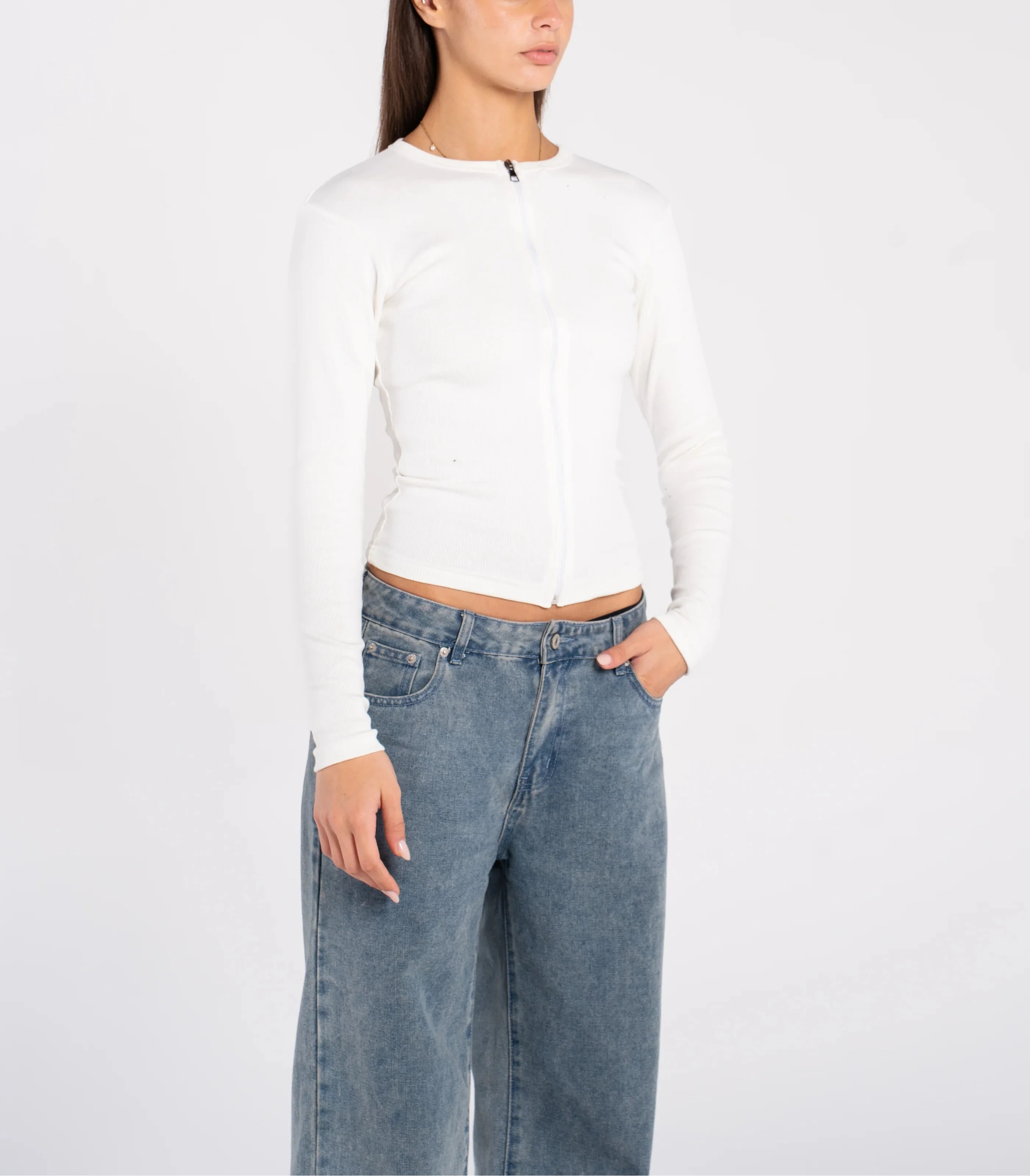 Ribbed Full Zipper Long Sleeve