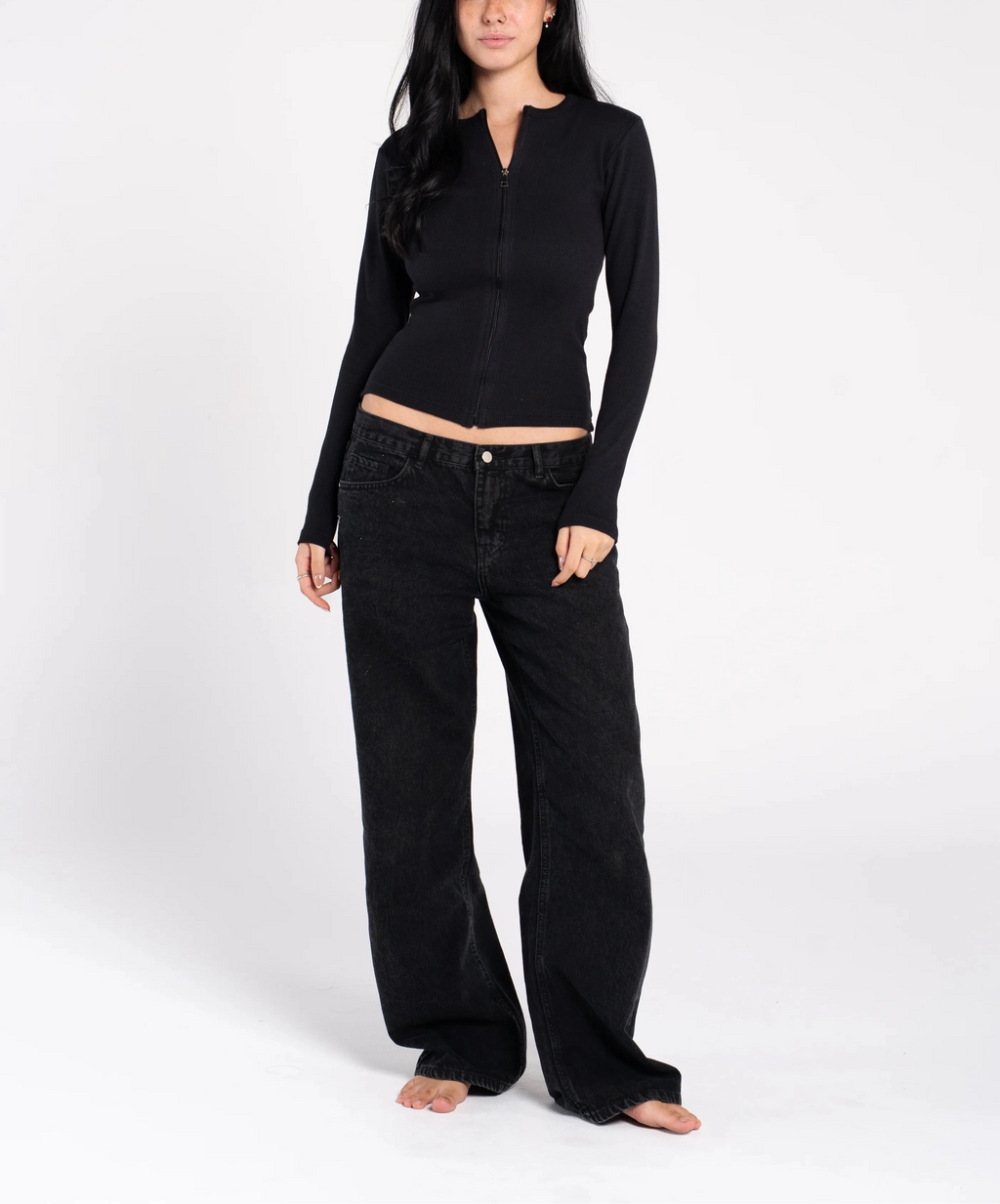 Ribbed Full Zipper Long Sleeve