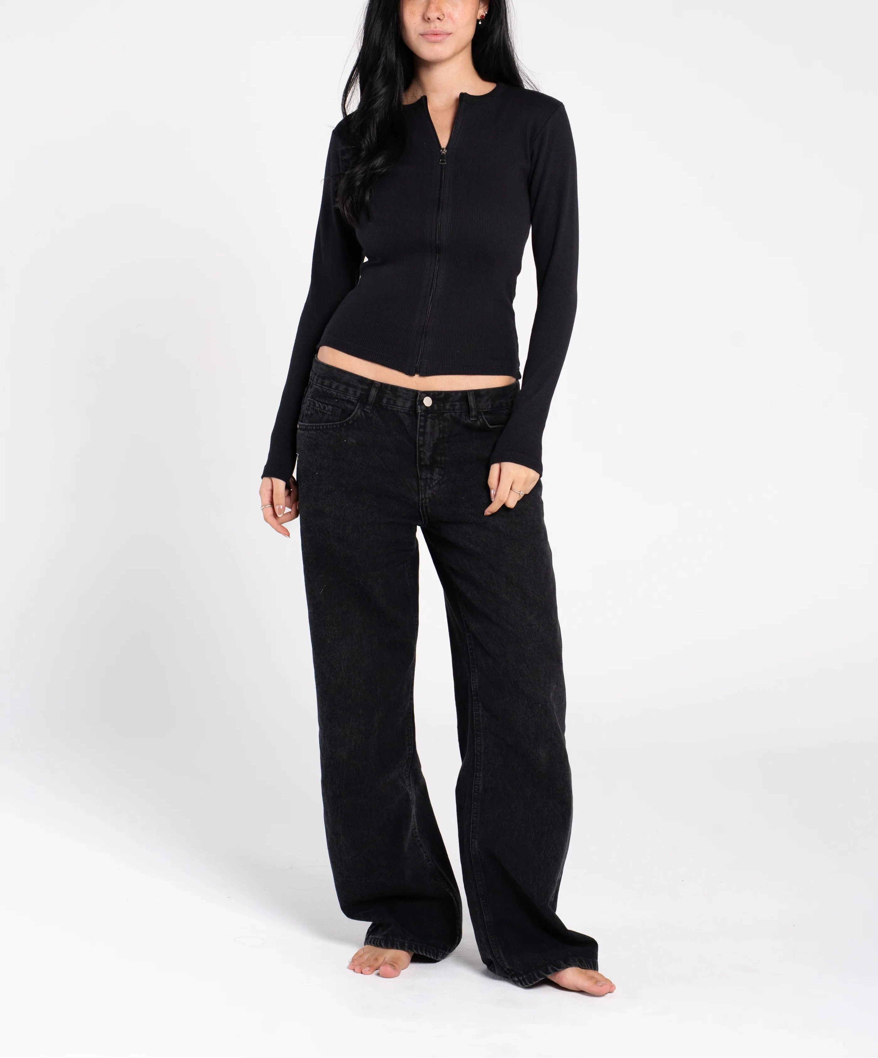 Ribbed Full Zipper Long Sleeve