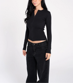 Ribbed Full Zipper Long Sleeve