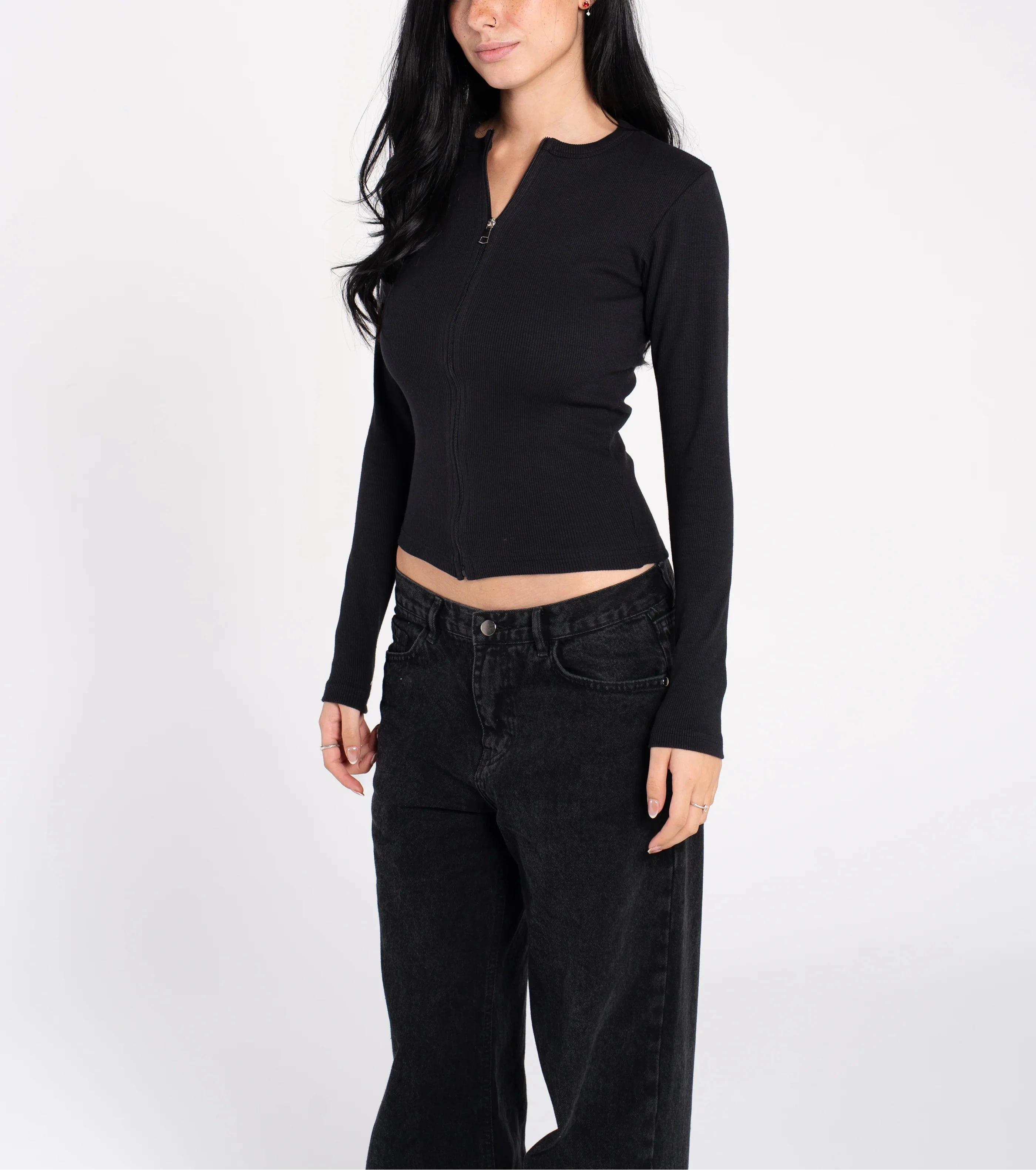 Ribbed Full Zipper Long Sleeve