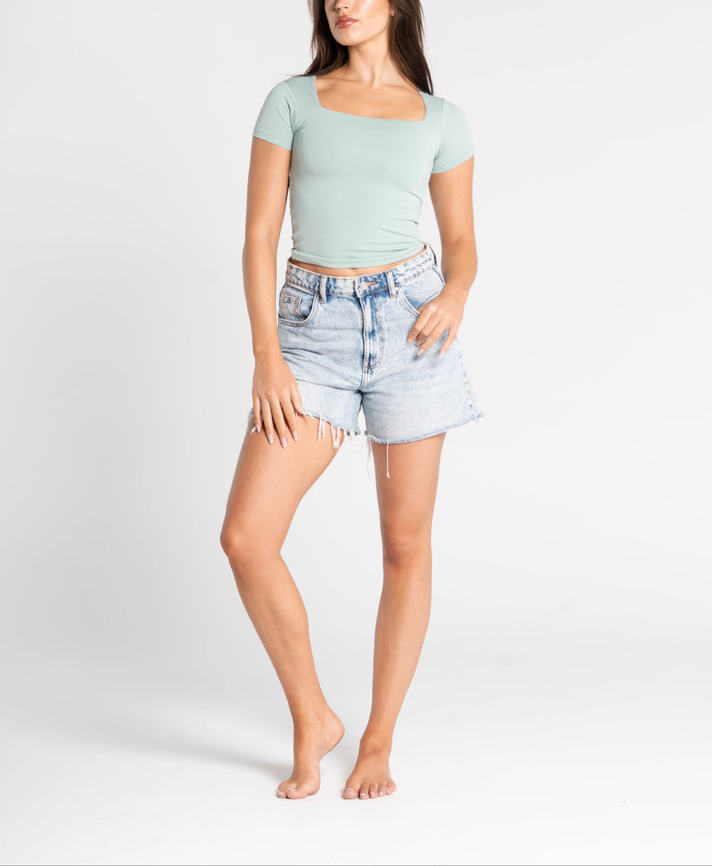 Cotton Square Neck Short Sleeve